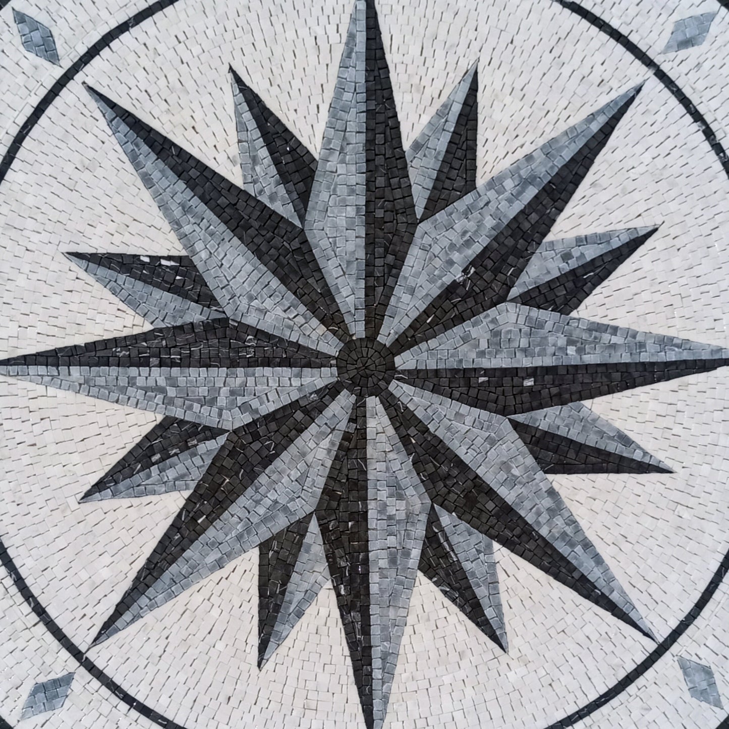 Handmade Compass Rose Marble Mosaic Tile Medallion (32" Diameter)