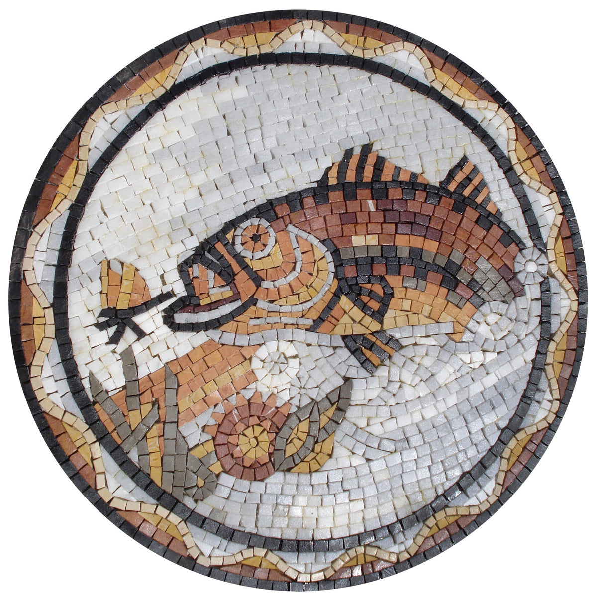 Exquisite 20-Inch Handmade Fish Marble Mosaic Medallion for Artful Décor - Customization available