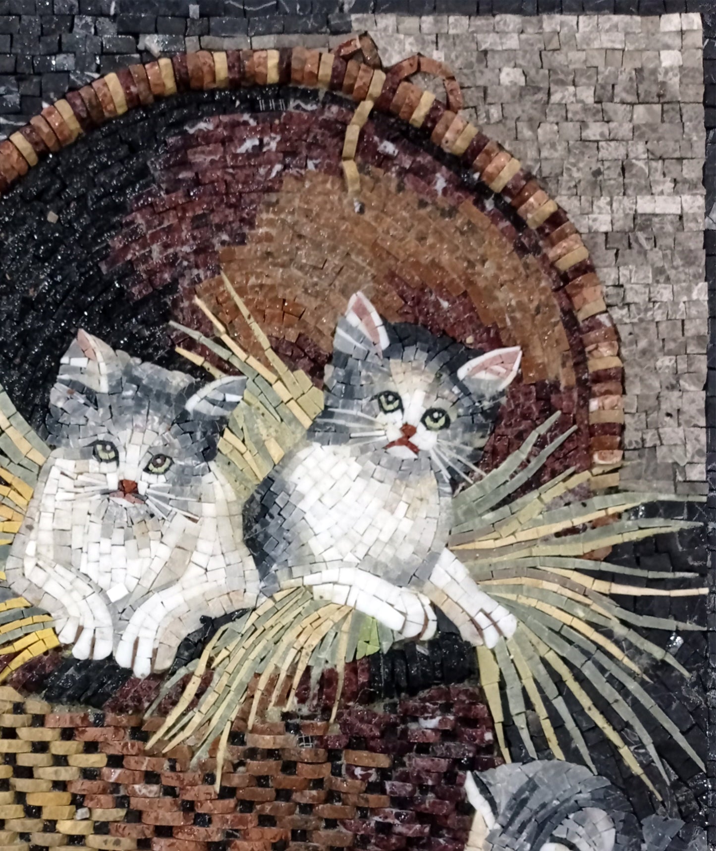 KITTEN MOSAIC BACKSPLASH | Pet Animal Mosaic Tiles For Kids Room Walls | Three Kittens Artwork Tiles For Cat Lovers Room Walls Decor
