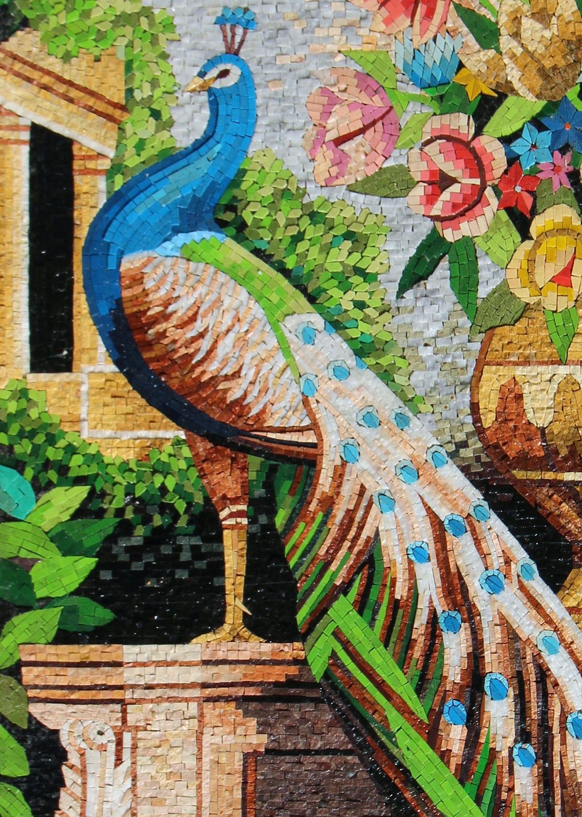 Handmade Peacock Mosaic Mural: Stone & Marble Artwork (52” x 40")