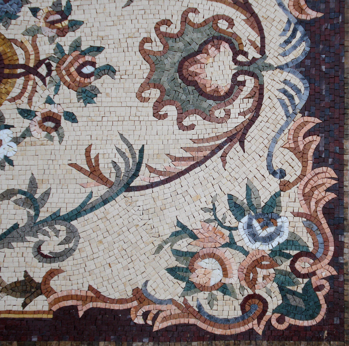 Handmade Natural Stone Rug: Floral Mosaic Art Tile (80” x 48")