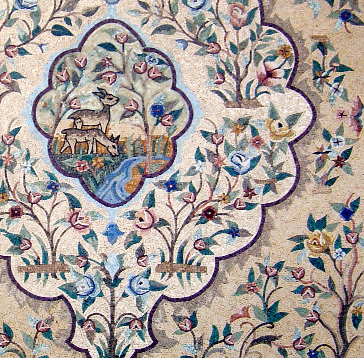 Handmade Marble Mosaic Rug: Animal Art, Floral Home Decor (80x80")