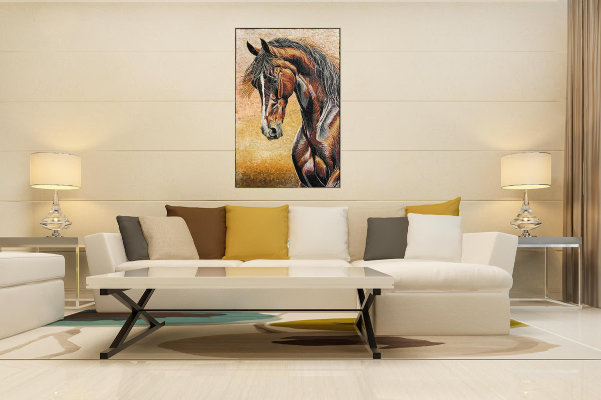 42"x28" Brown Horse Mosaic Wall Art , Rustic Animal Mosaic Panel, Customization available