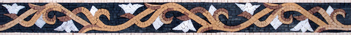 4″ Gold & White Floral Elements Border Mosaic – Handmade Marble Tile Trim, Customization available