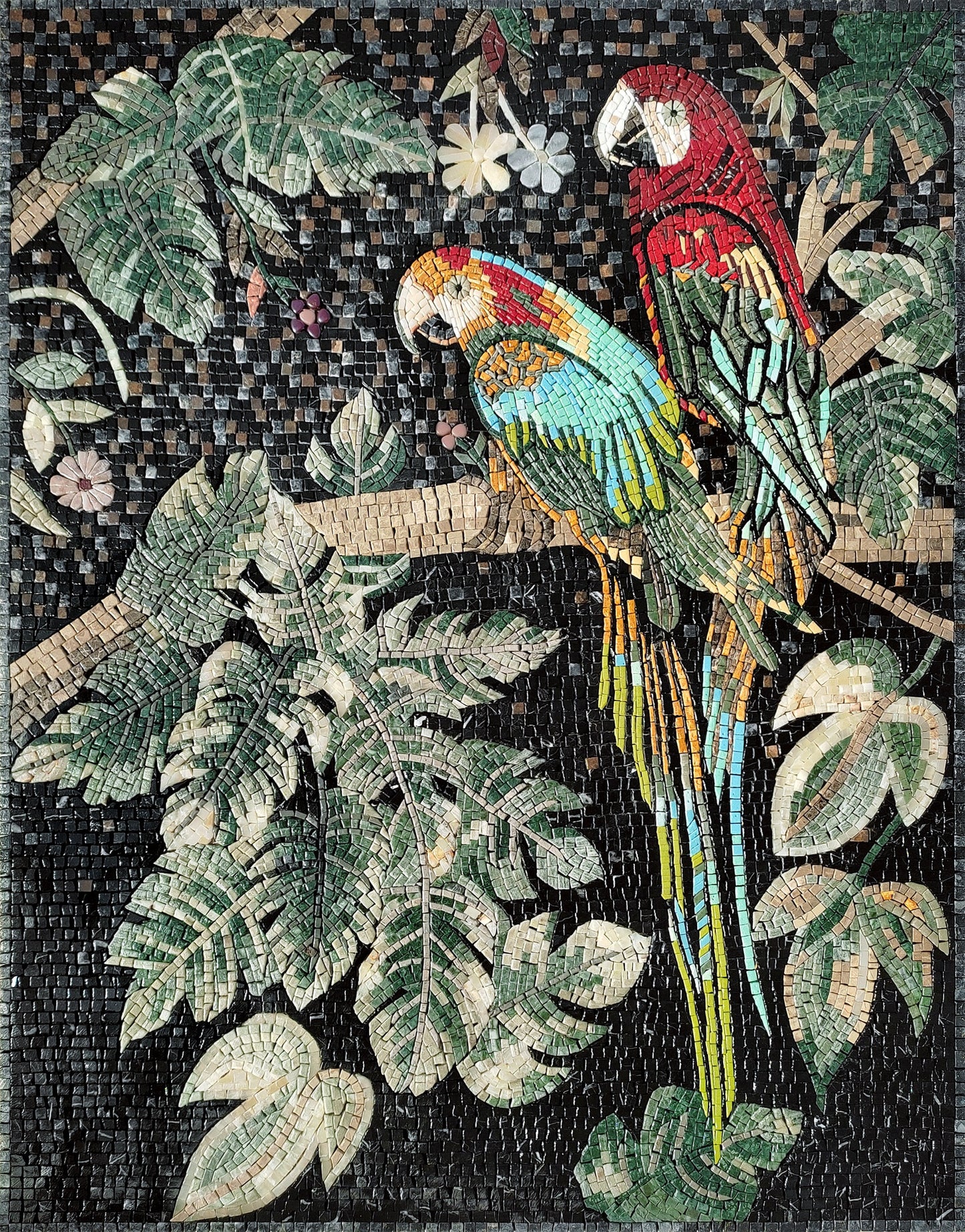 Handmade Macaw Parrot Mosaic Tile Art: Colorful Stone Wall Decor