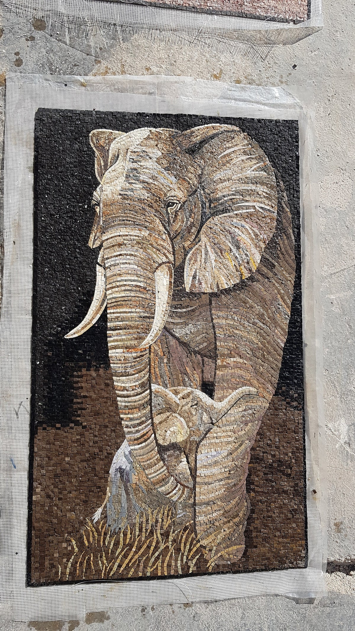 Handmade Elephant Mosaic Art: Marble Wall Decor (48" x 28")