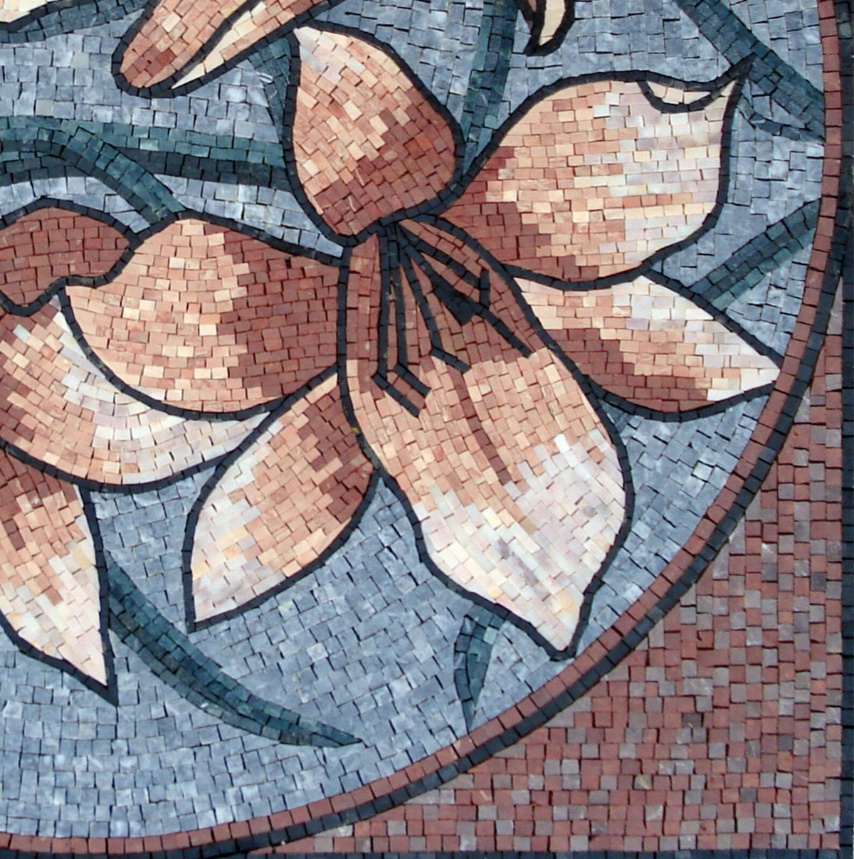 40" Handmade Marble Mosaic Tile: Hibiscus Floral Medallion