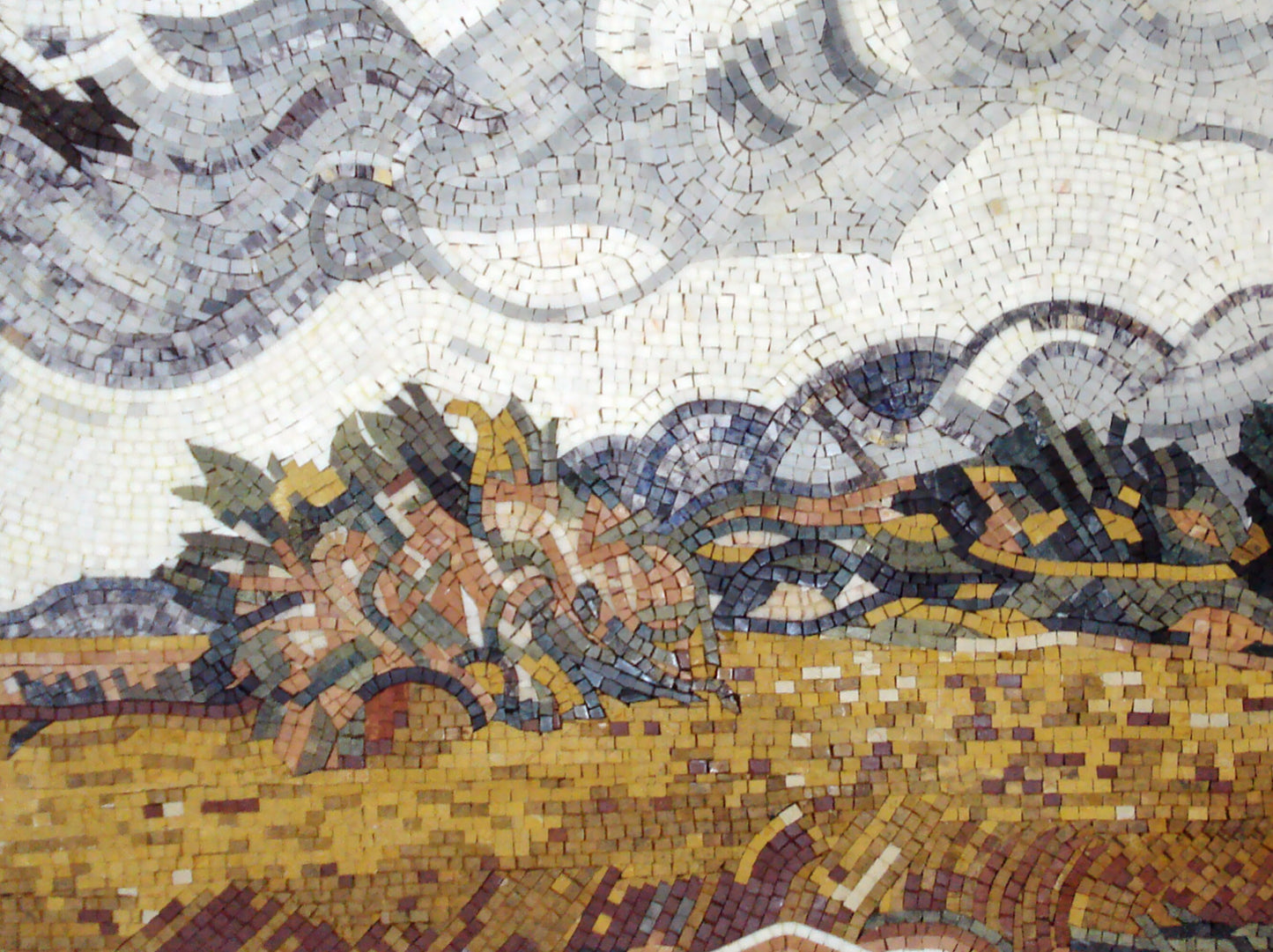 Handmade Marble Mosaic Tile Art: Van Gogh Wheat Field Wall Decor (40” x 30")