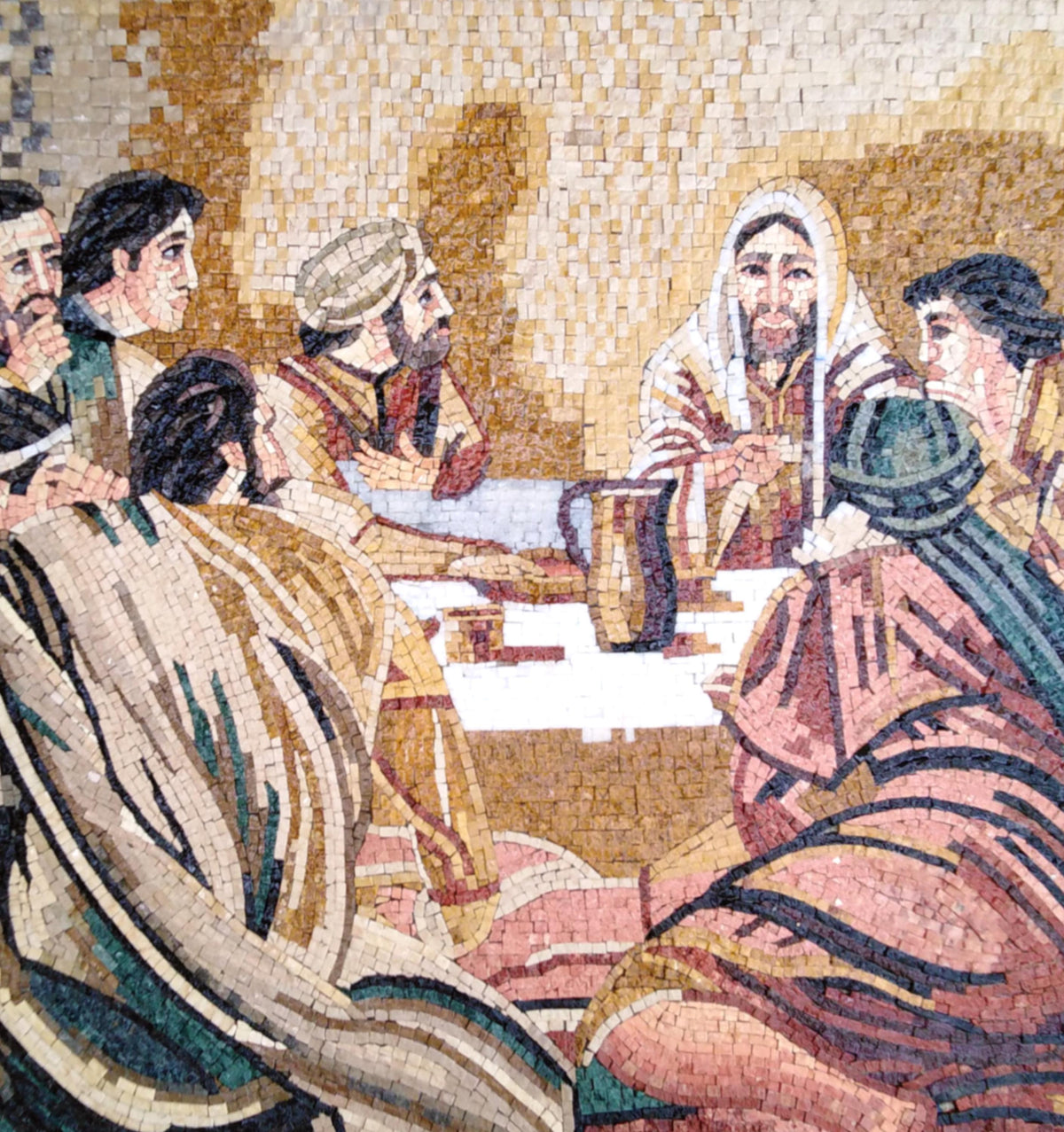 75"x40" Jesus and the Apostles Mosaic – Christian Religious Decor, Sacred Mural Artwork, Customization available