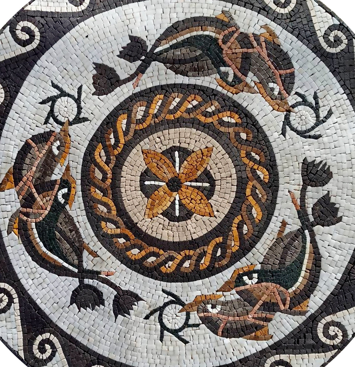Oceanic Harmony - 32" Handmade Dolphins Pattern Mosaic Medallion Art Tile Décor - Customization available
