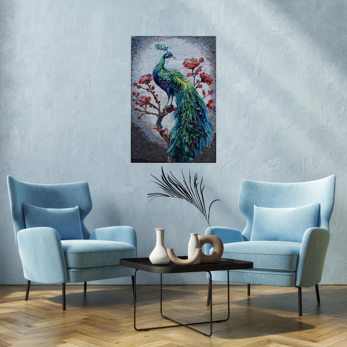 50"x32" Peacock on Tree Mosaic Wall Art –Vibrant Bird Design, Nature-Inspired Home Decor, Customization available