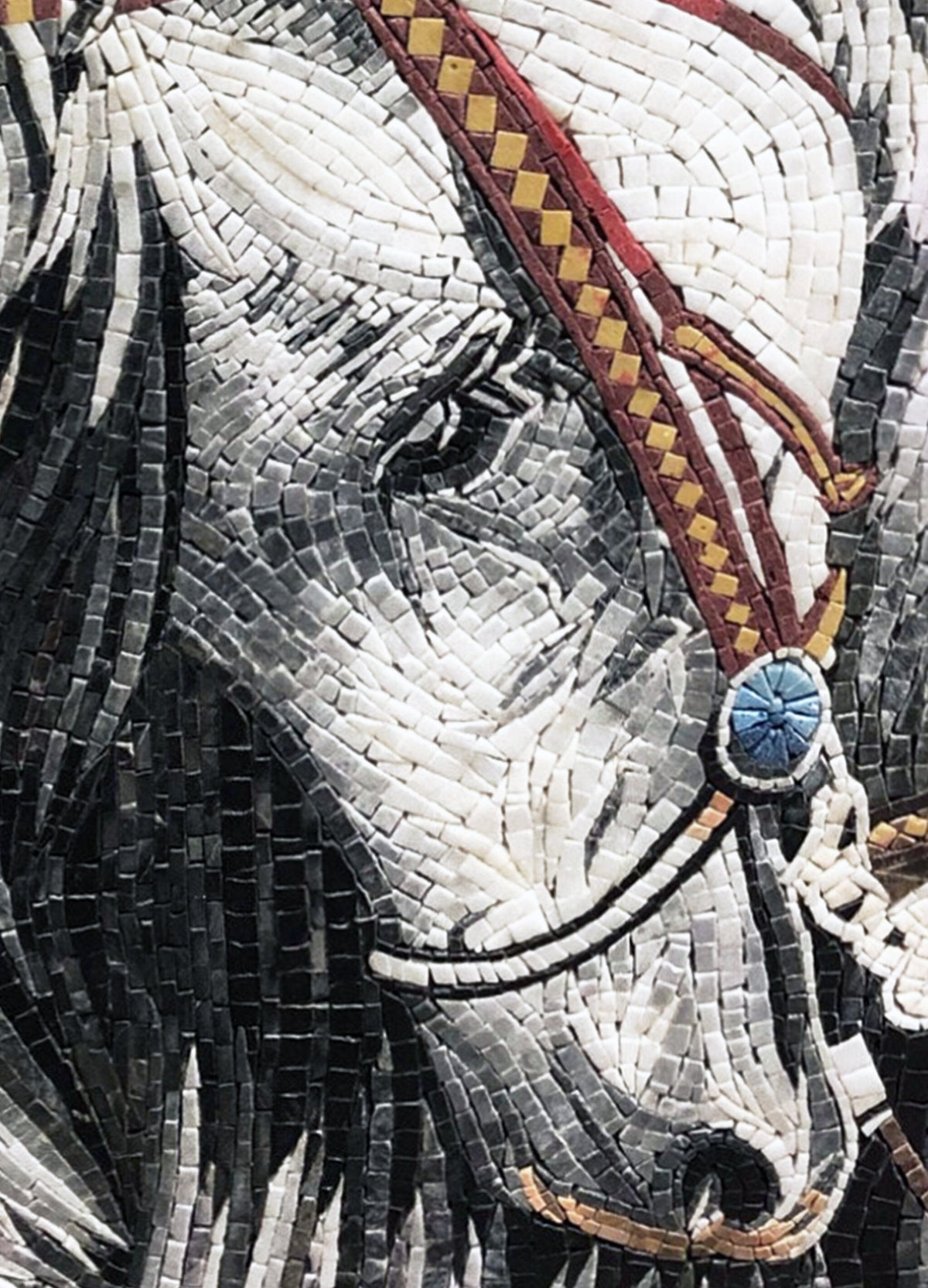 Handmade Horse Mosaic Tile Art: Marble Stone Mural (32” x 24”)