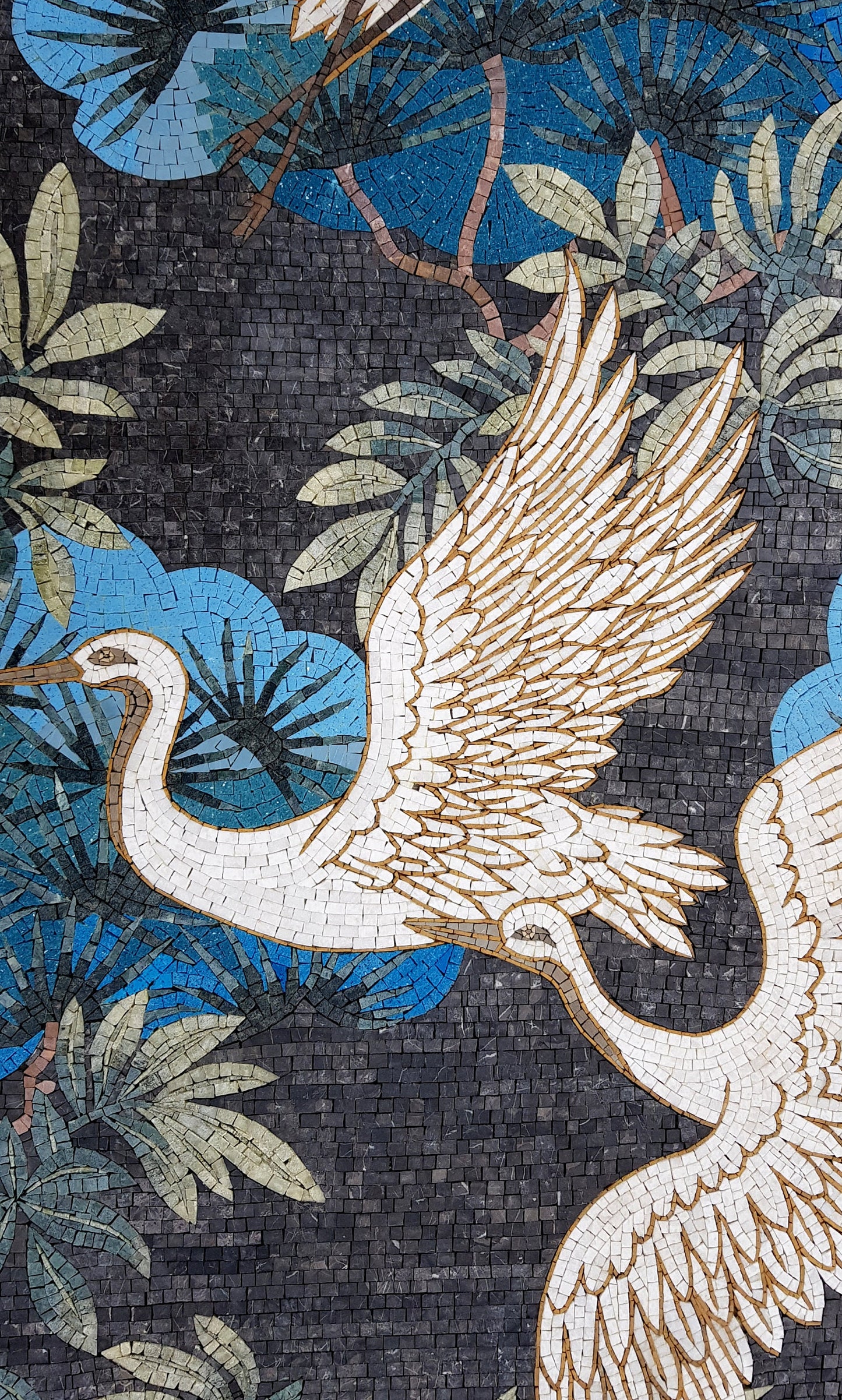 Swans Mosaic Tile Art: Handmade Animal Mural (55” x 32")