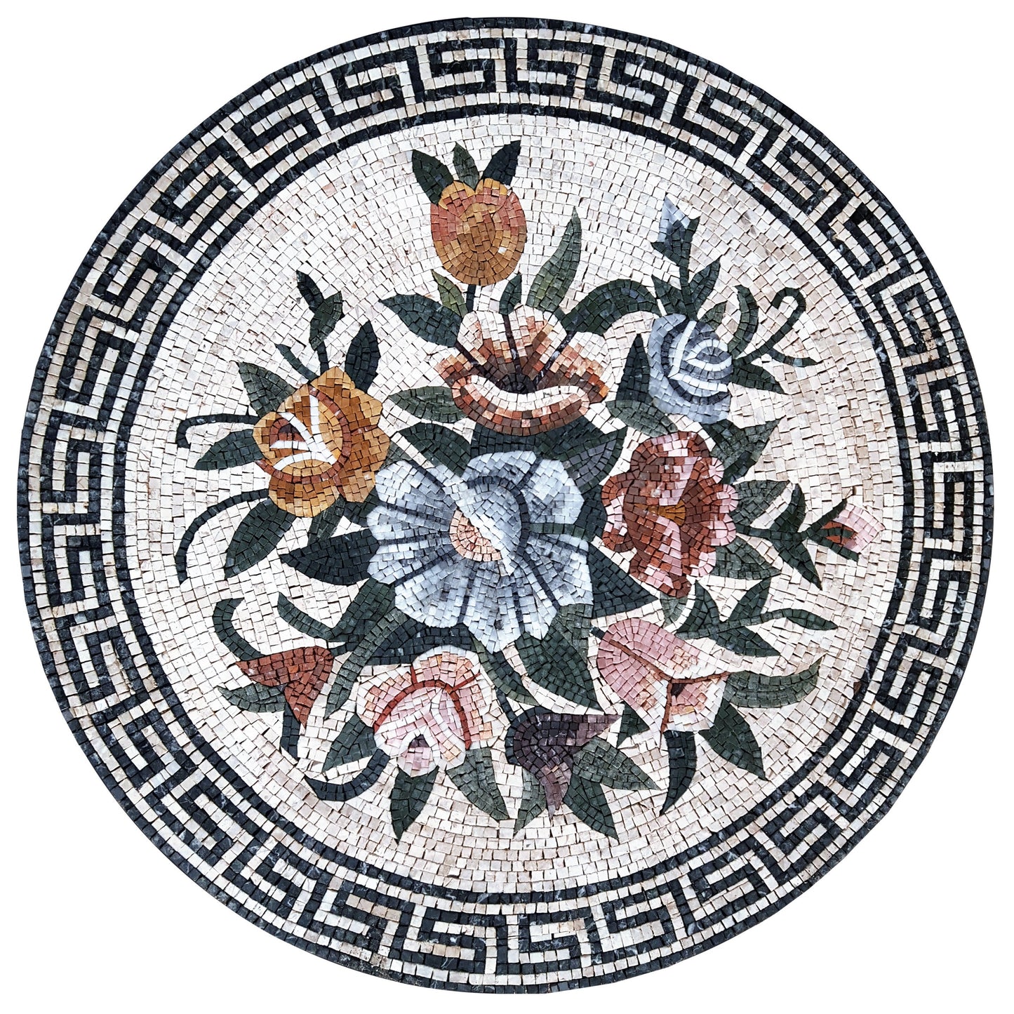 Handmade Marble Mosaic Tile: Floral Medallion Art, 40" Diameter