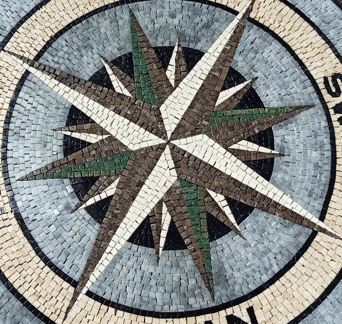 Handmade Marble Mosaic Compass Medallion: Nautical Tile Art (32" Diameter)