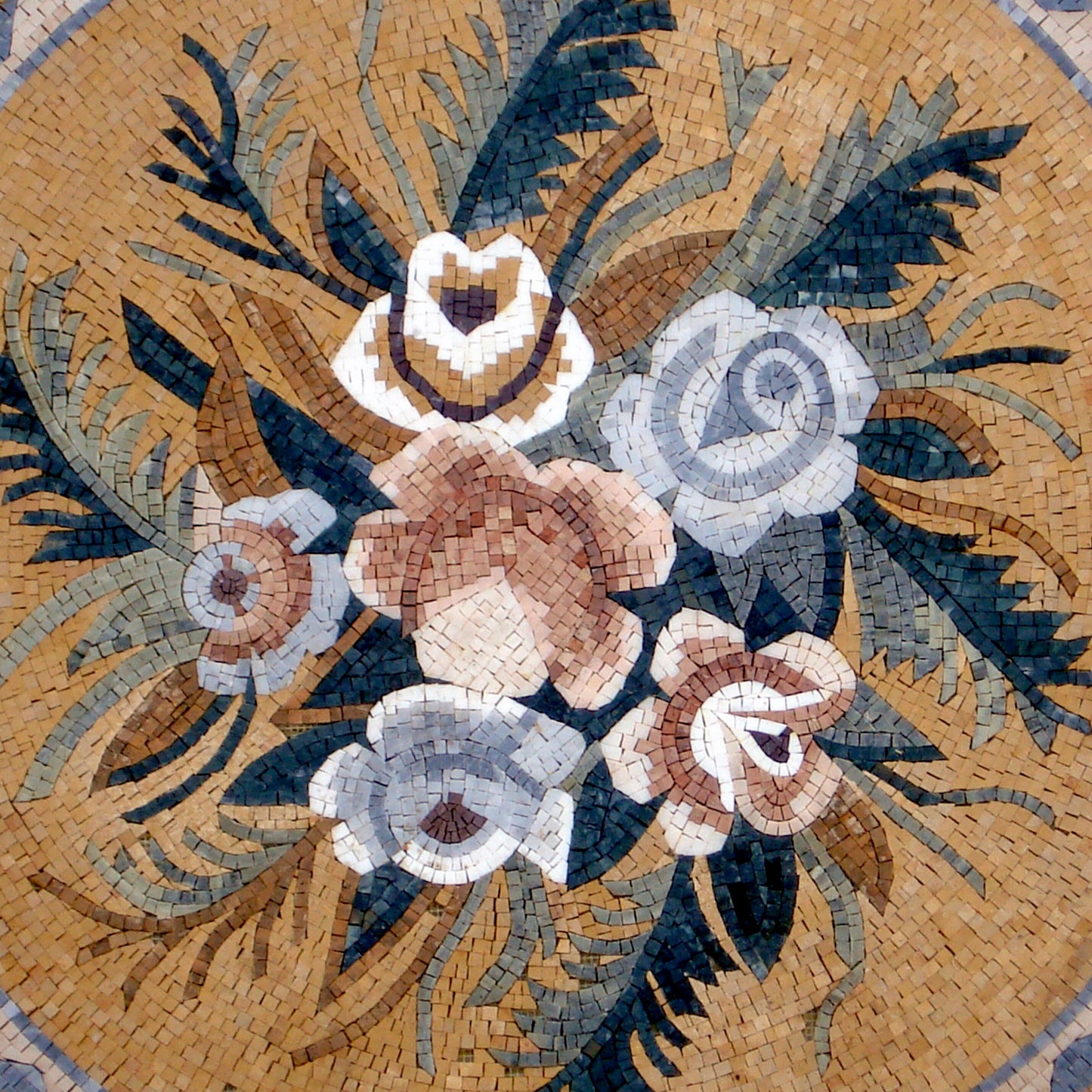 Elegant 32-Inch Handmade Marble Mosaic Medallion - Floral Pattern Art Tile Stone Décor - Customization available