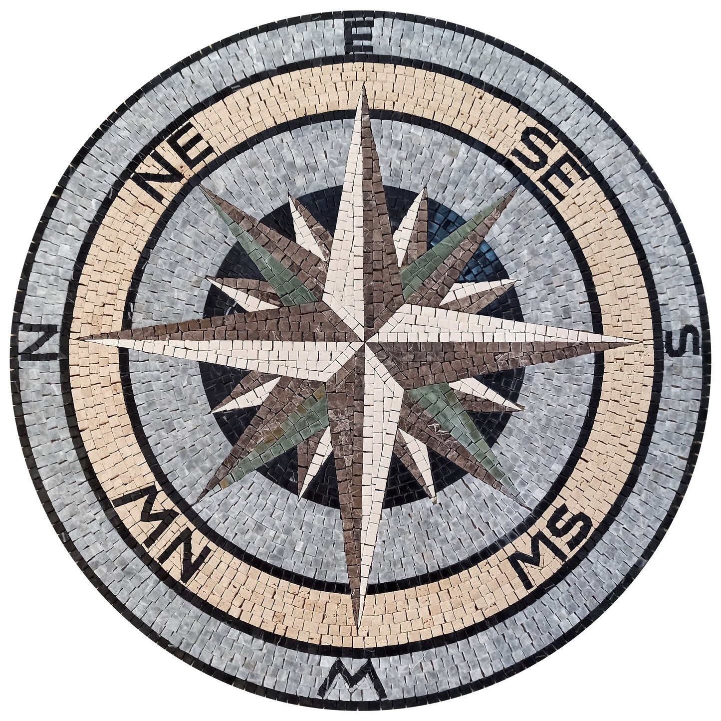 Handmade Marble Compass Medallion: 48-Inch Mosaic Tile Art