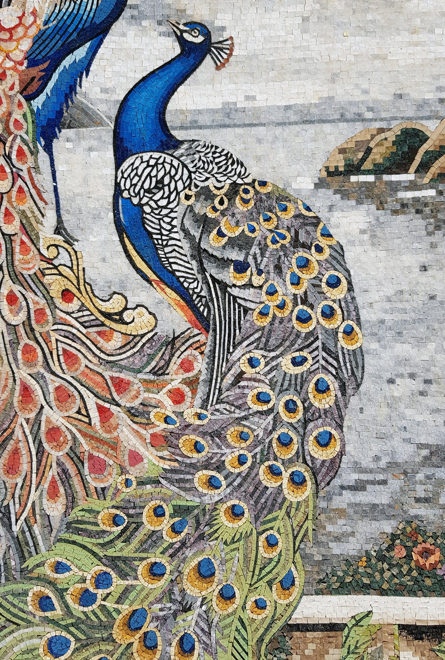Handmade Peacock Mosaic Tile Art: Indoor/Outdoor Wall Decor (64” x 44”)