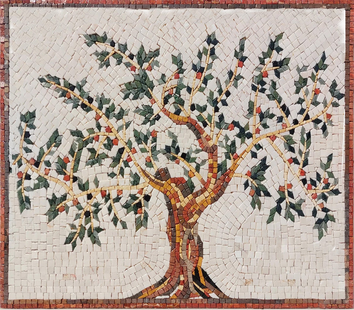 Olive Tree Backsplash Marble Mosaic Tiles. Customization. Handcrafted Roman Mosaics