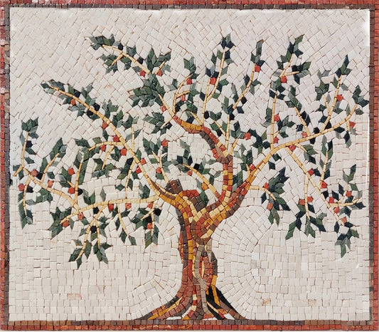 Olive Tree Backsplash Marble Mosaic Tiles. Customization. Handcrafted Roman Mosaics