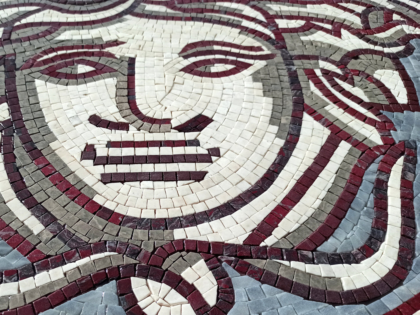 Elegant Medusa Majesty - Handmade Marble Mosaic Medallion Art Tile with Crimson Outline - Customization available