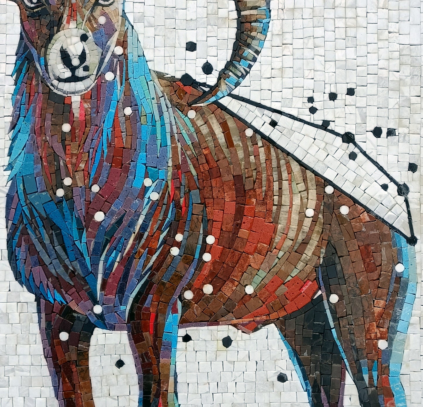 Taurus Zodiac Mosaic Tile Art: Handmade Stone Wall Decor (30x25)