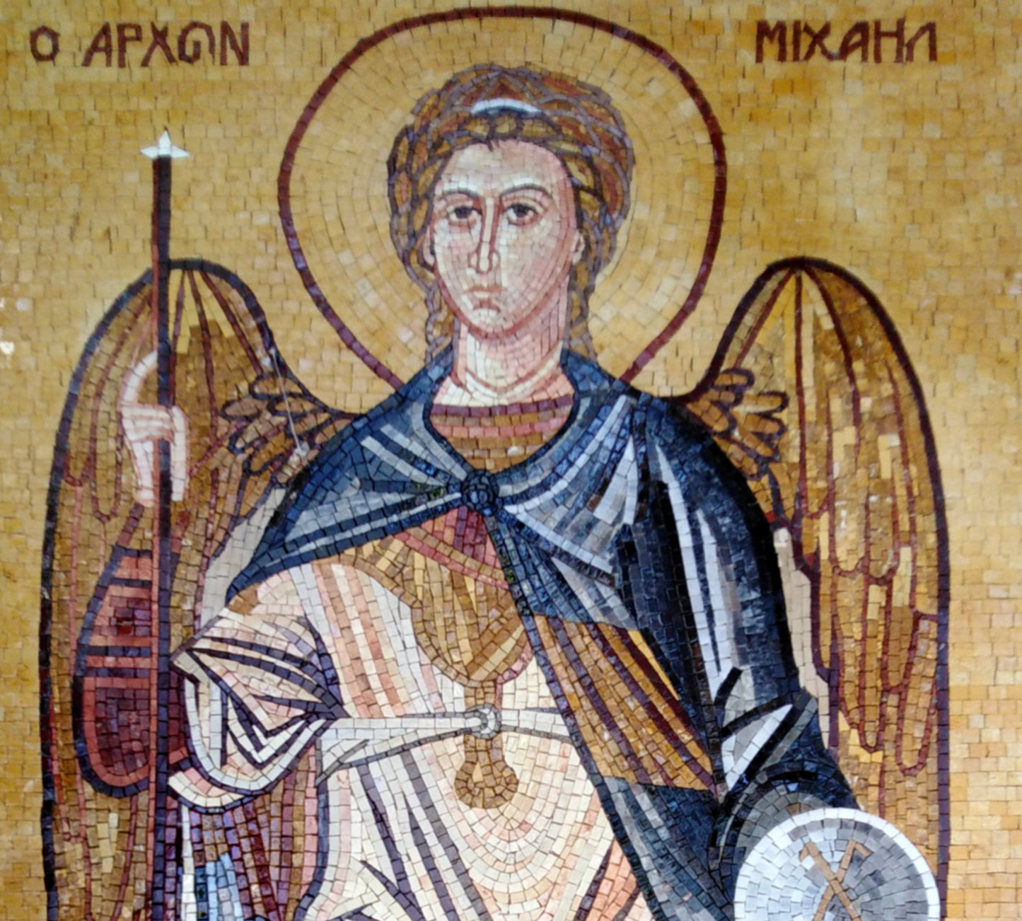 Handmade Virgin Mary and Angel Mosaic Mural: Religious Artwork