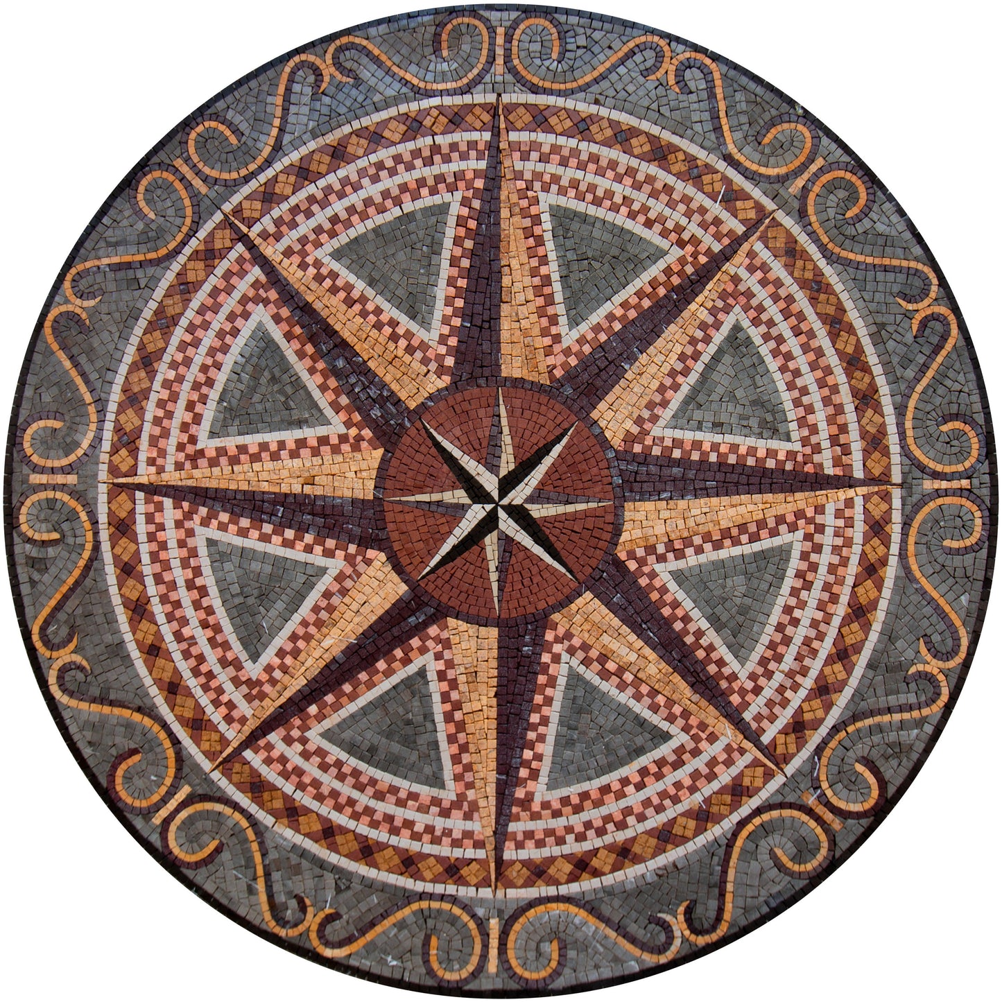 Maritime Eleganc - 32" Handmade Nautical Rose Compass Round Mosaic Art Tile - Customization available