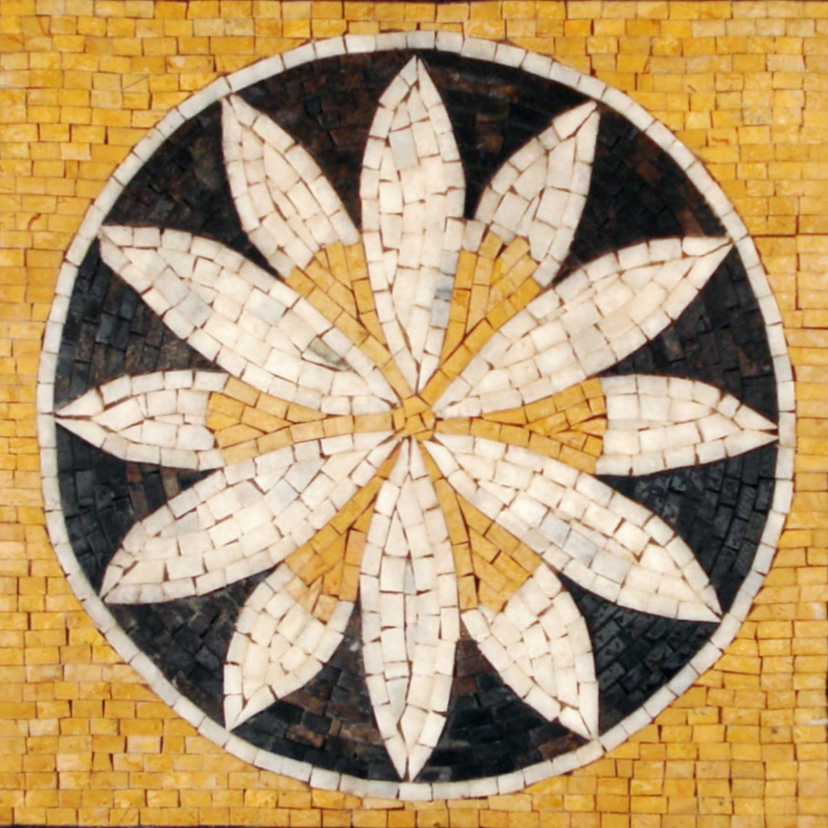 Handmade Floral Mosaic Tile: Geometric Marble Flower Art (24”)