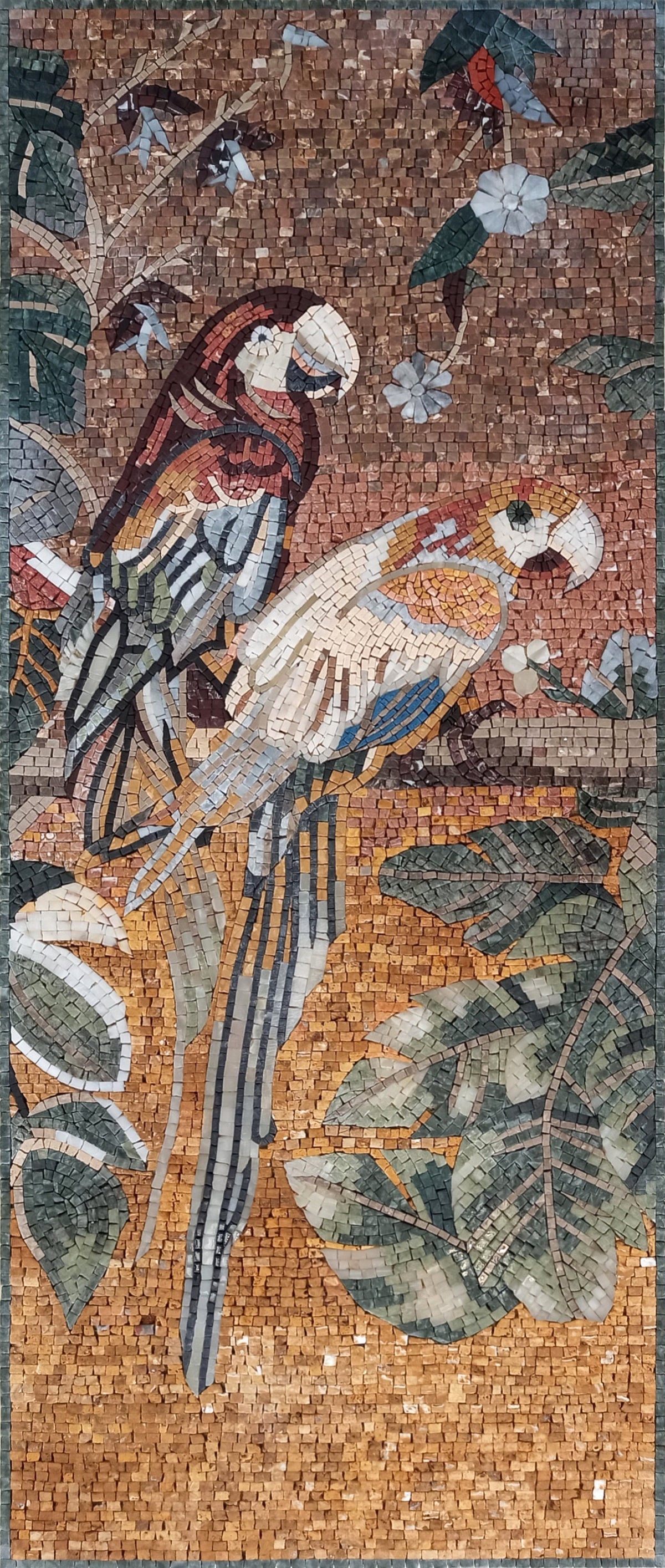 Parrot Mosaic Art: Handmade Marble Tile Wall Decor (48" x 20")