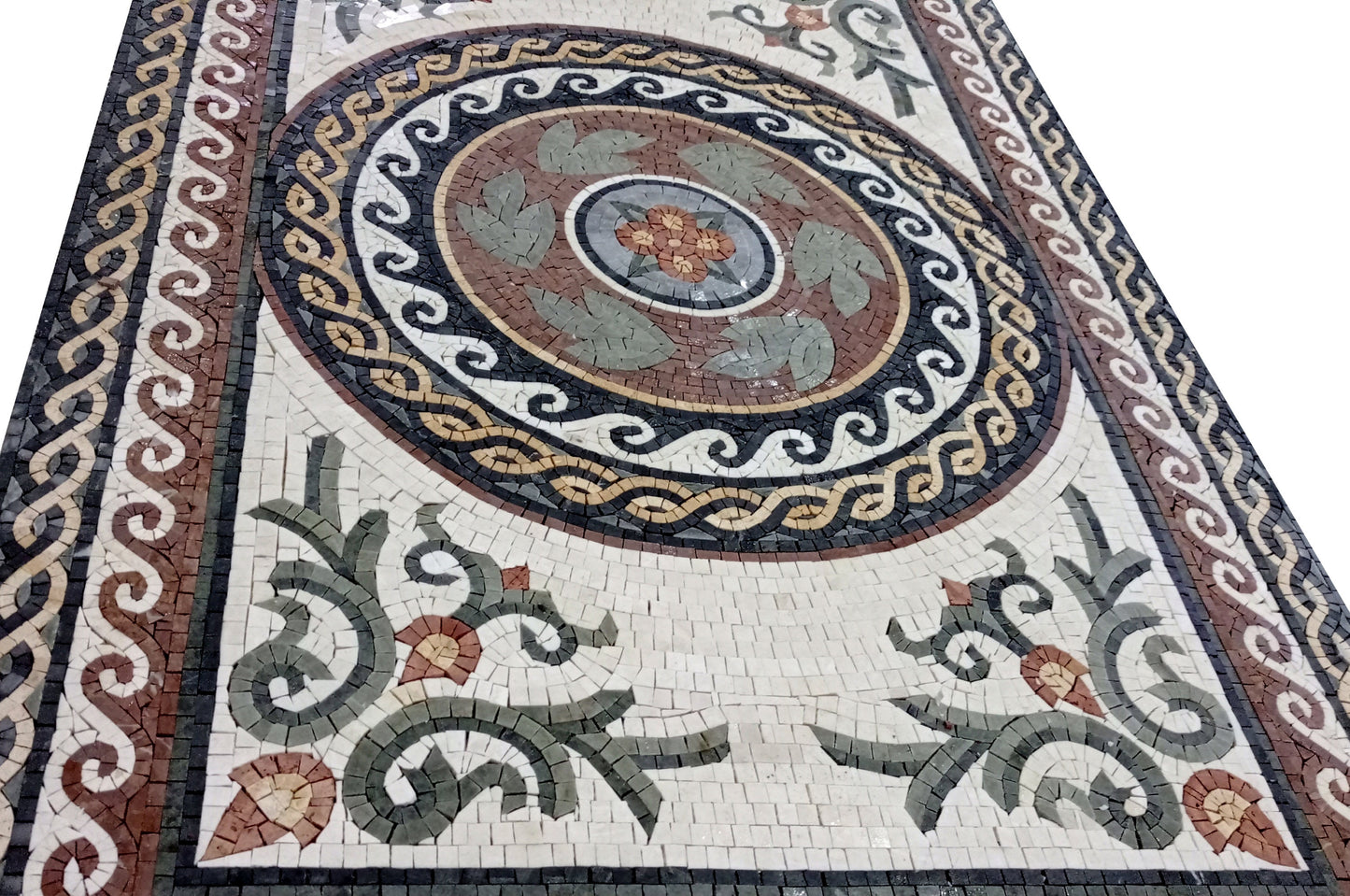 Handmade Marble Mosaic Rug: Flower Design, Stone Tile Art