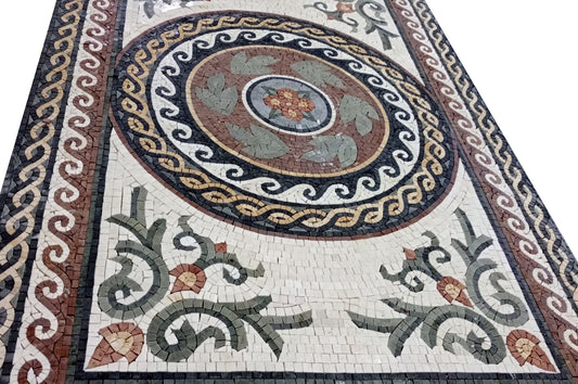 Handmade Marble Mosaic Rug: Flower Design, Stone Tile Art