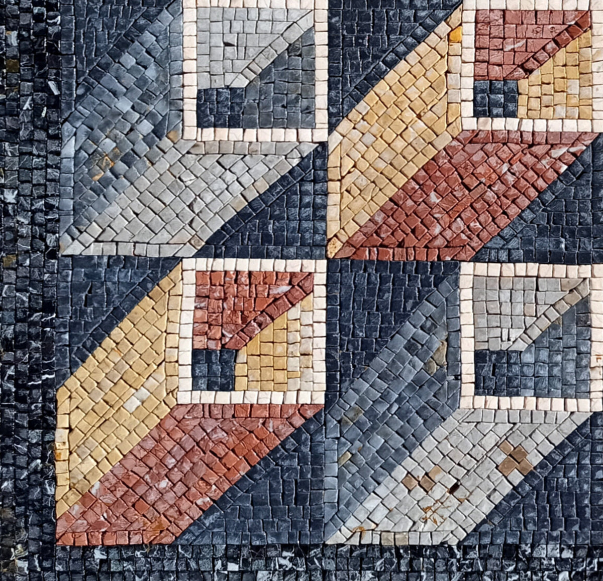 Geometric Square Marble Mosaic Tile Art: 40" Handmade Wall Decor