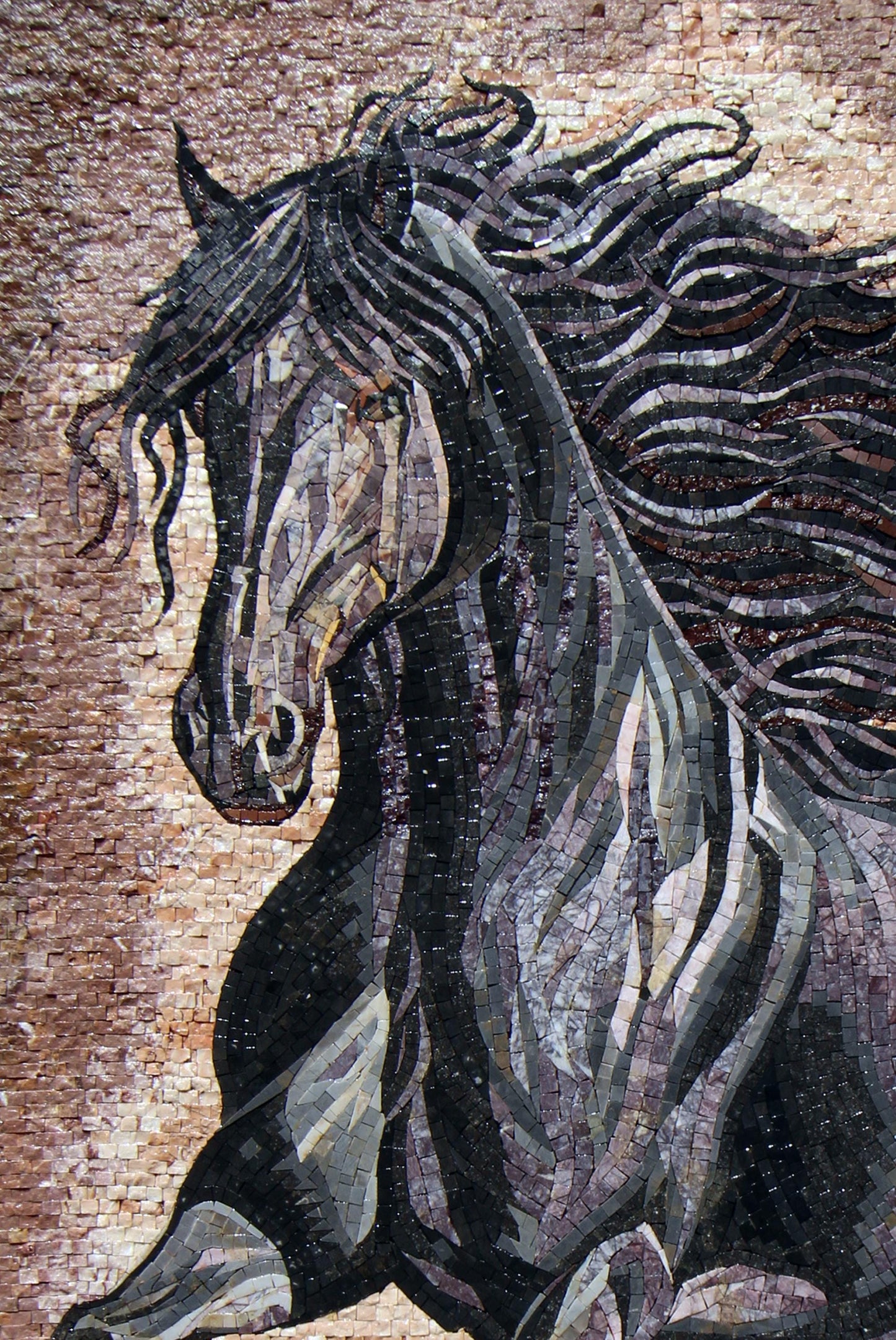 Handmade Marble Mosaic Horse Mural - Tile Wall Art Decor