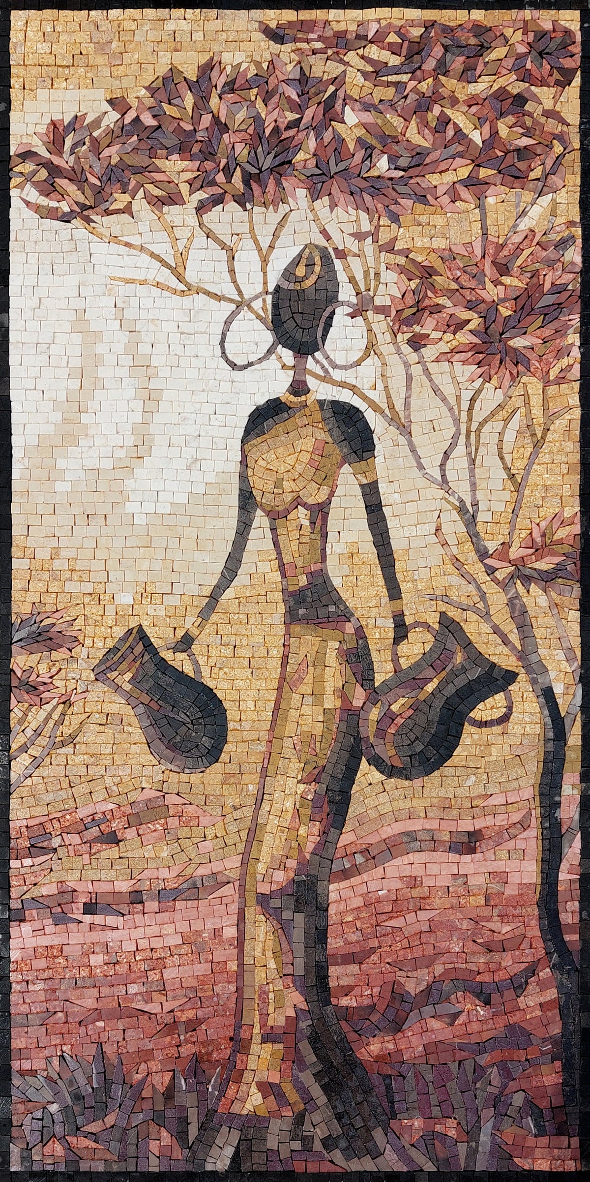 Handmade Farmer Woman Marble Mosaic Tile Art - 32” x 16"