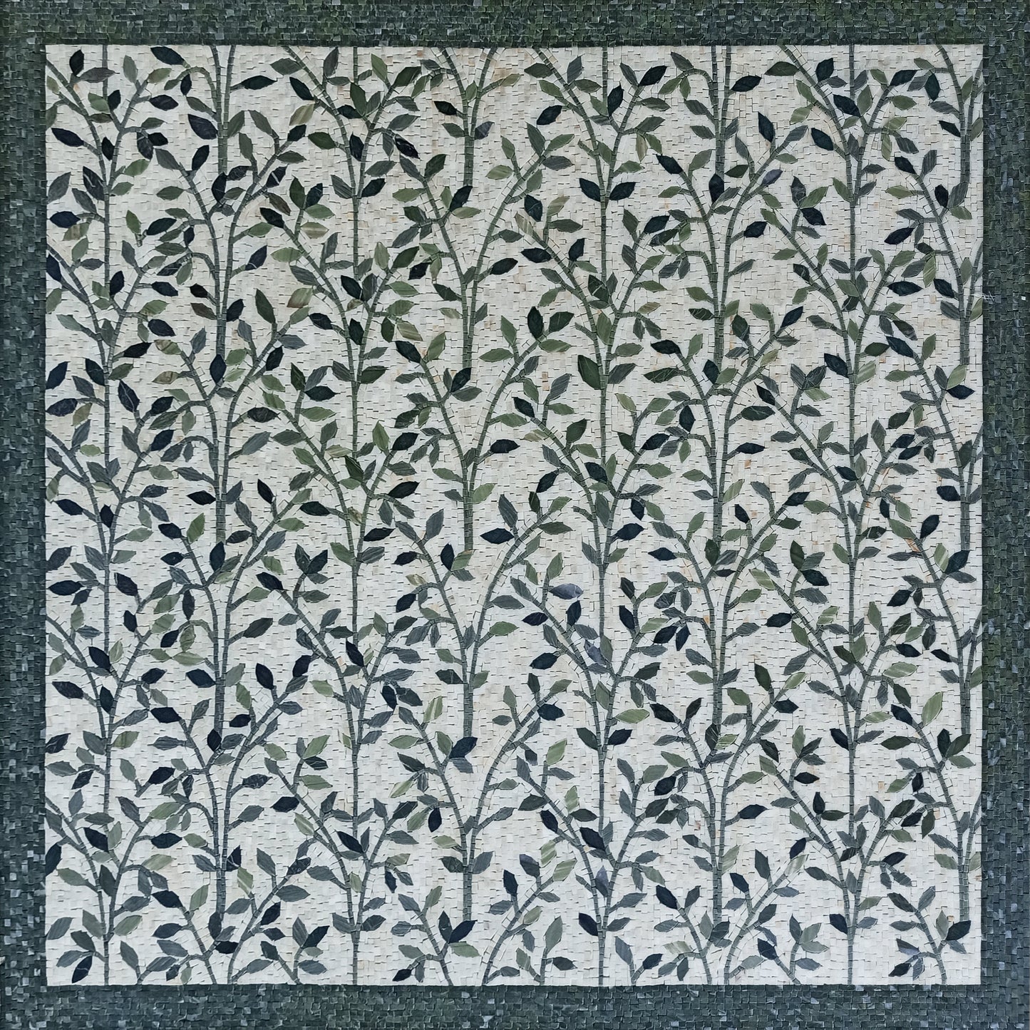 Handmade Marble Mosaic Tile Art: Floral Leaves Wall Decor (80” x 80”)