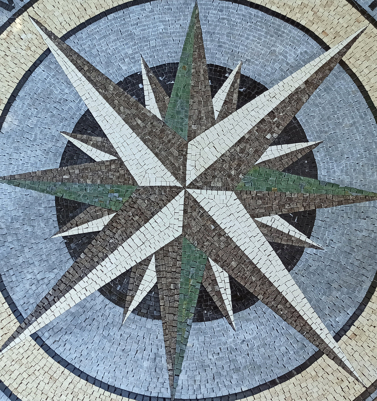 Natural Harmony - Mosaic Artwork - Green and Brown Compass Rose Mosaic Medallion - Customization available