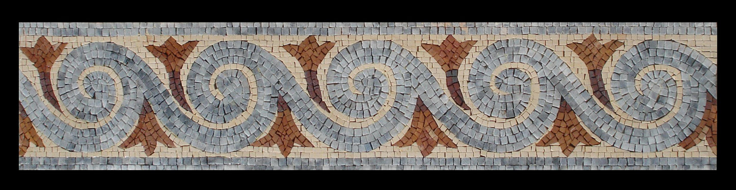 Gray Swirl & Gold Flower Mosaic Tile Border: Handmade Marble Accent Trim