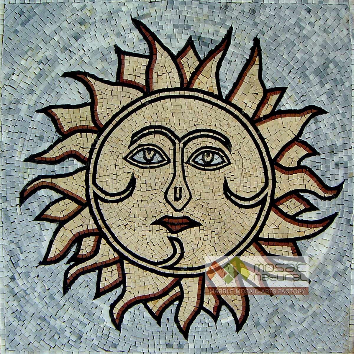 36” Sun Mosaic Tile: Marble Art for Indoor/Outdoor Walls