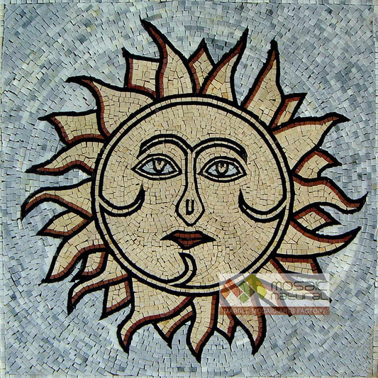 36” Sun Mosaic Tile: Marble Art for Indoor/Outdoor Walls