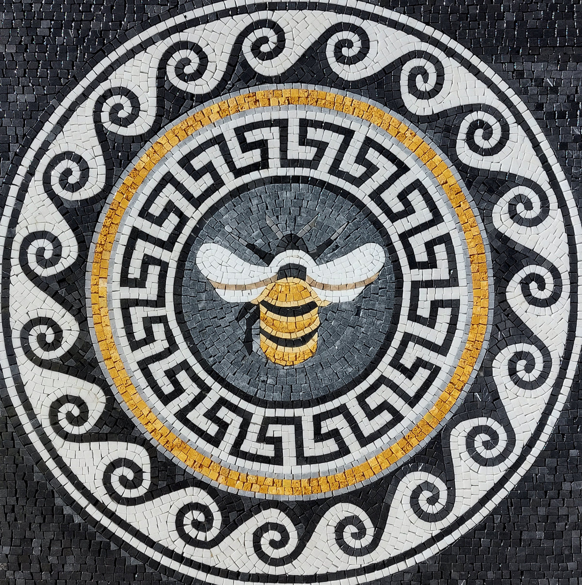 Handmade Bee Mosaic Tile: Marble Backsplash, Wall and Floor Art