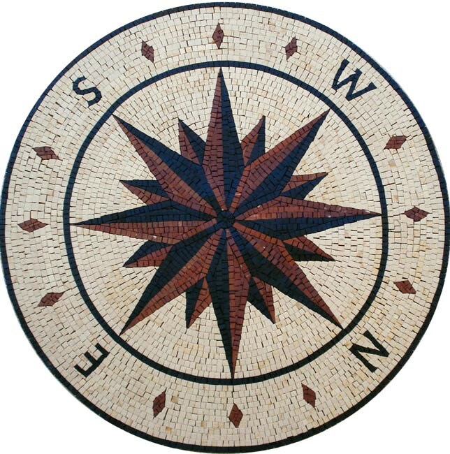 Handmade Marble Mosaic Compass Medallion - 40" Elegant Navigation Art Tile