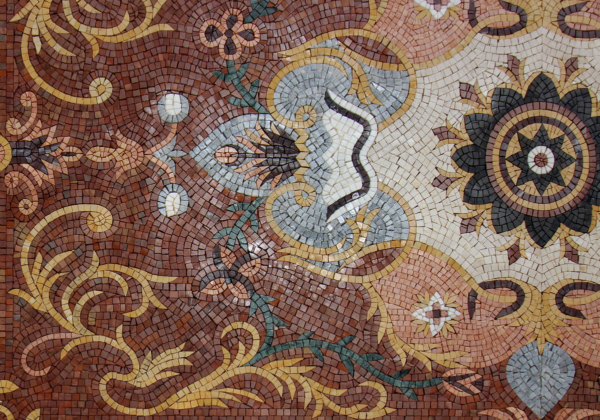Handmade Flower Mosaic Rug: Marble Stone Home Decor (80” x 48")
