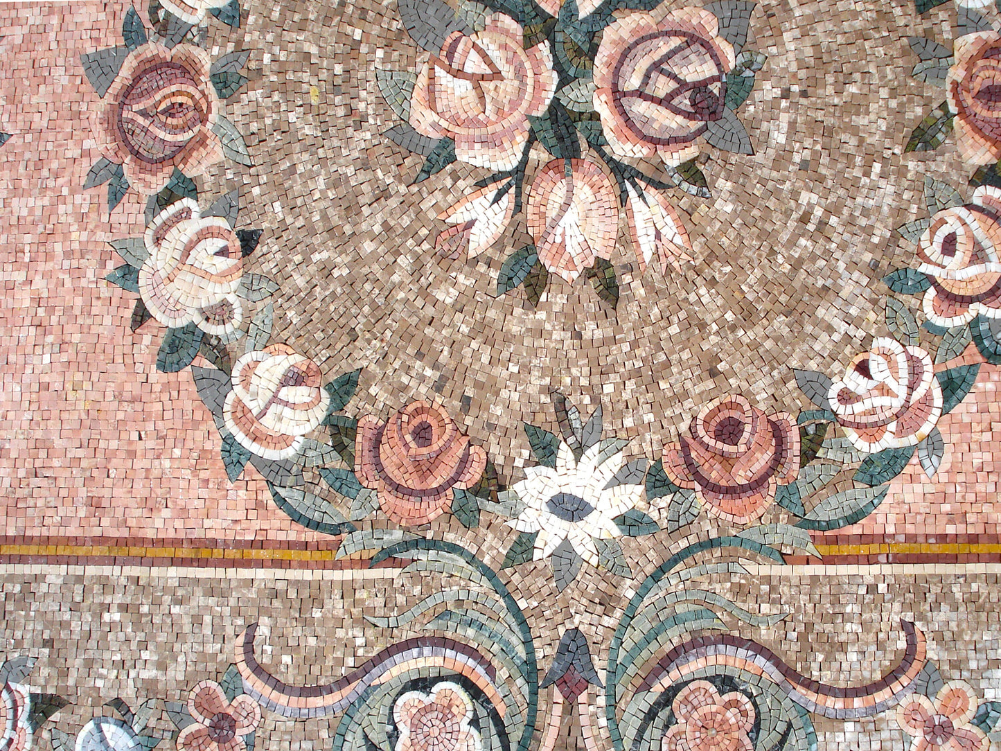 Handmade Marble Mosaic Rug: Floral Stone Tile Art (108” x 72")
