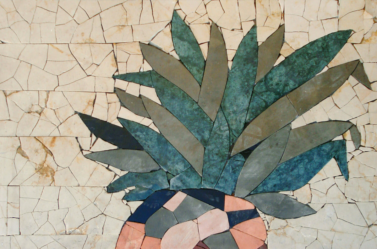 Handmade Pineapple Mosaic Wall Art: Stone Kitchen Decor (16x16)