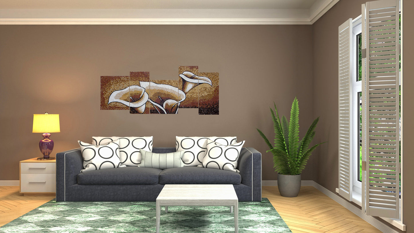 Handmade Calla Lily Marble Mosaic: Wall Art Tile (100"x40")