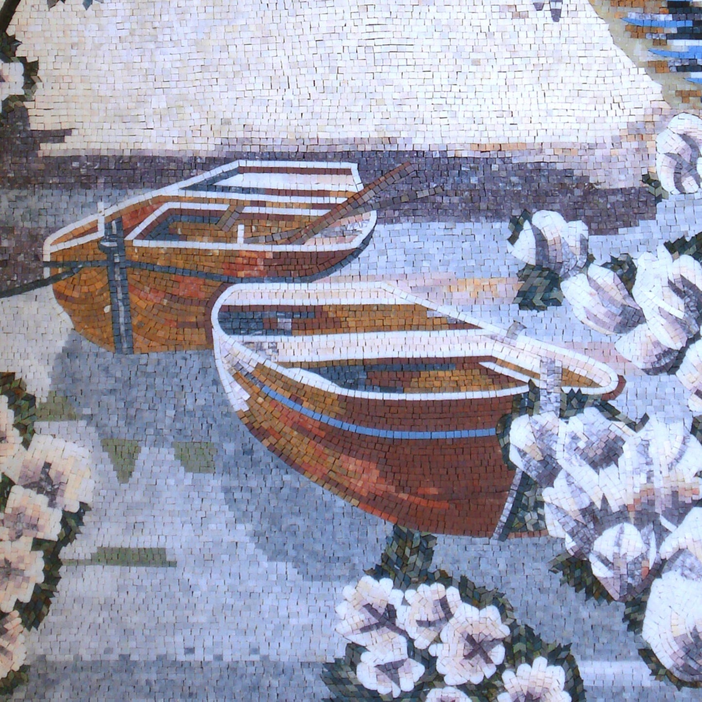 Handmade Sailing Mosaic Tile Art: Coastal Sea View