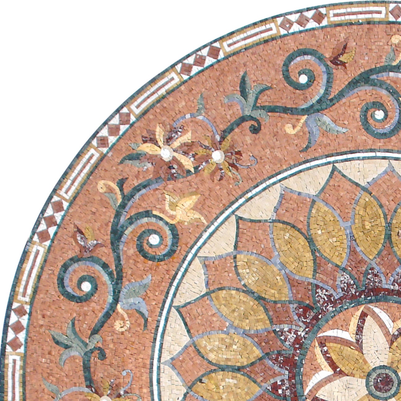 72" Handmade Marble Mosaic Medallion: Floral Stone Art Tile