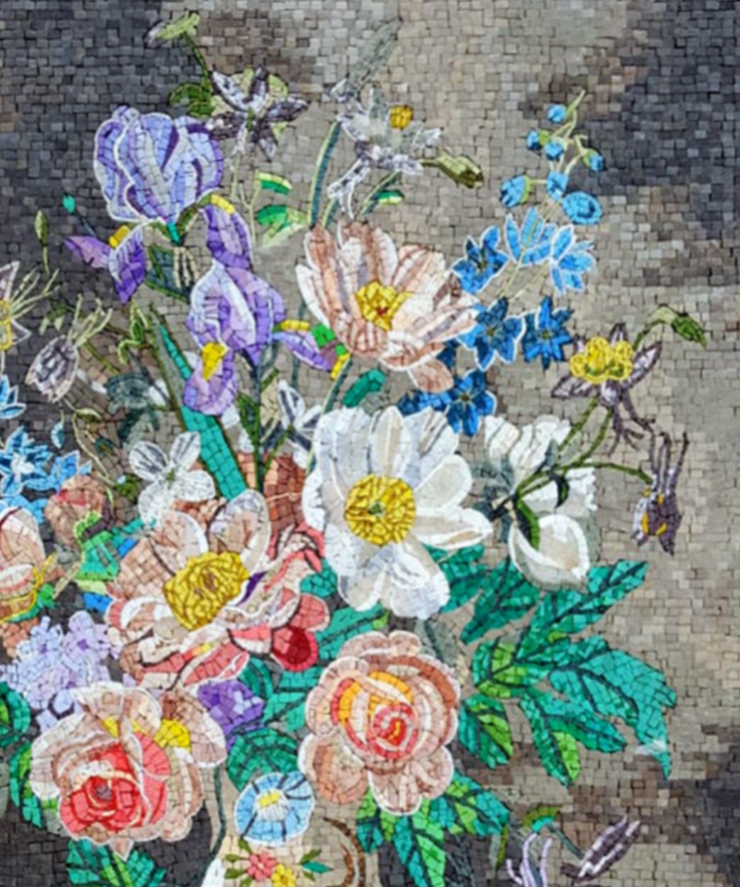 Floral Mosaic Art: Handmade Marble Flower Bouquet In Vase