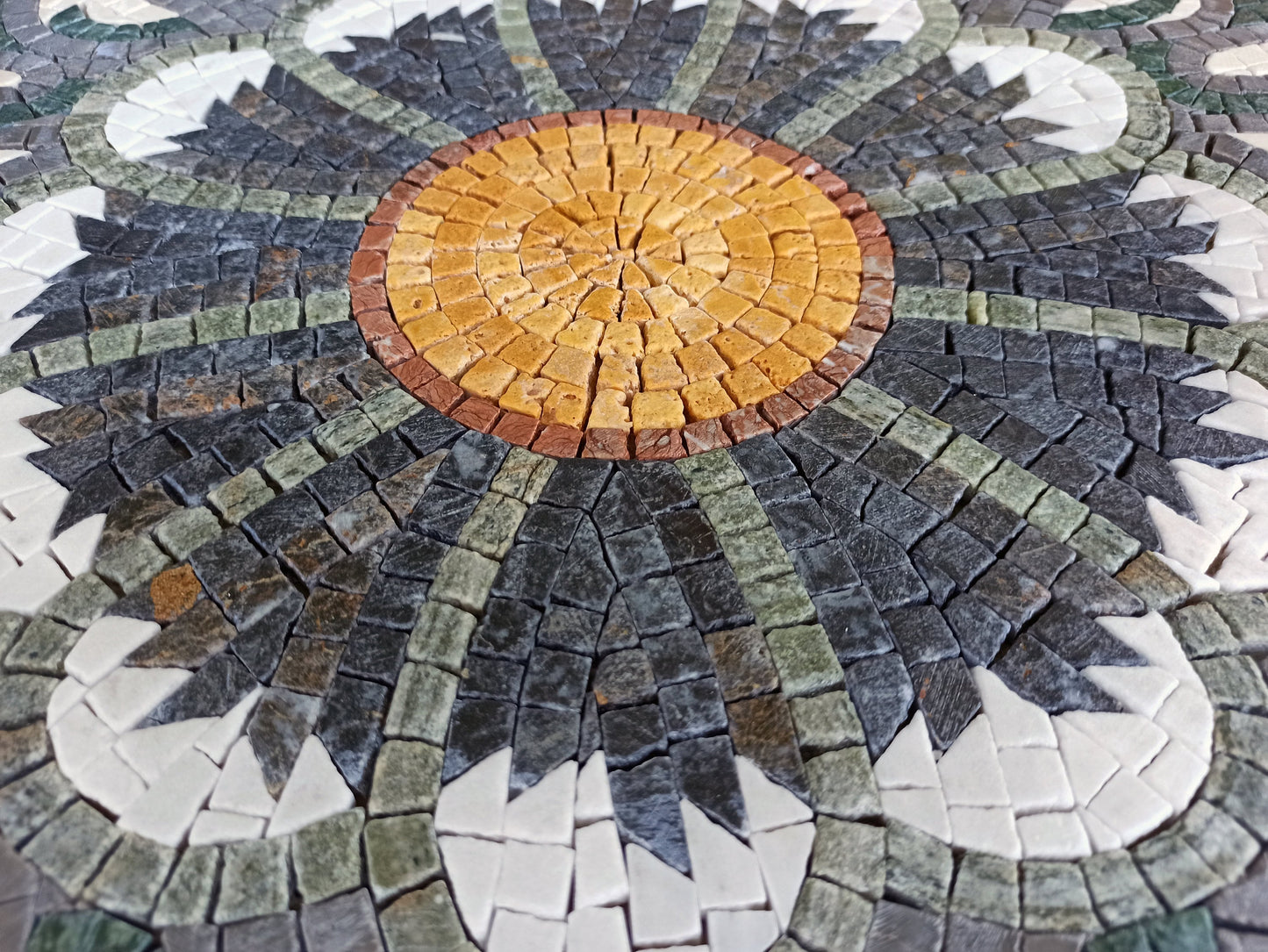 30" Geometric Floral Marble Mosaic Tile: Indoor/Outdoor Art